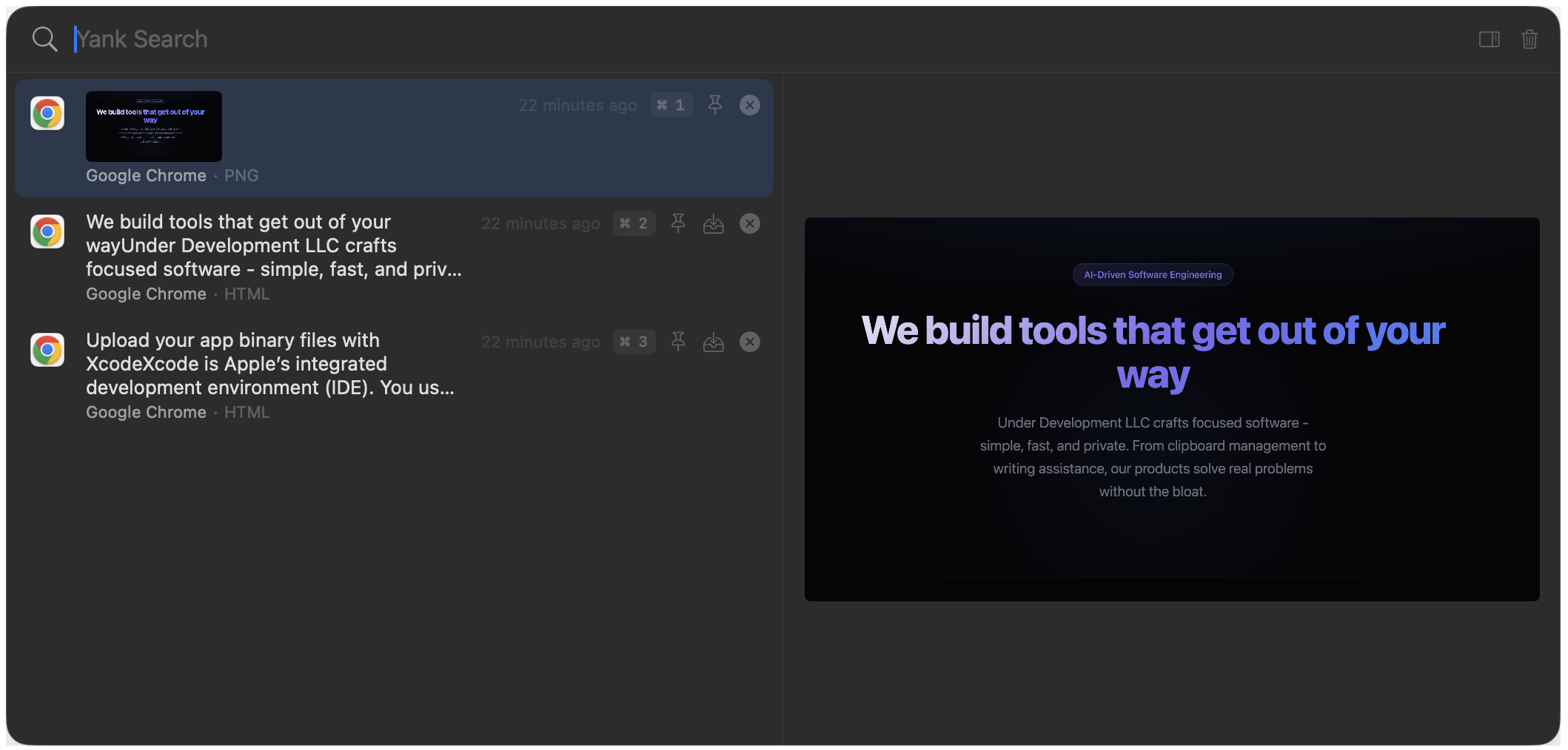 Yank clipboard manager interface